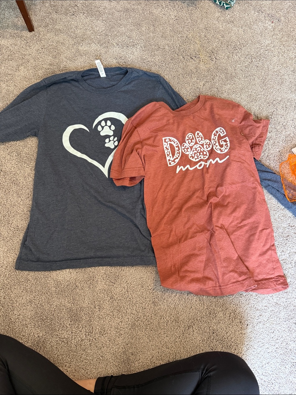 Dog Mom Graphic Tee & Paw Heart Tee Set - Rust and Charcoal
